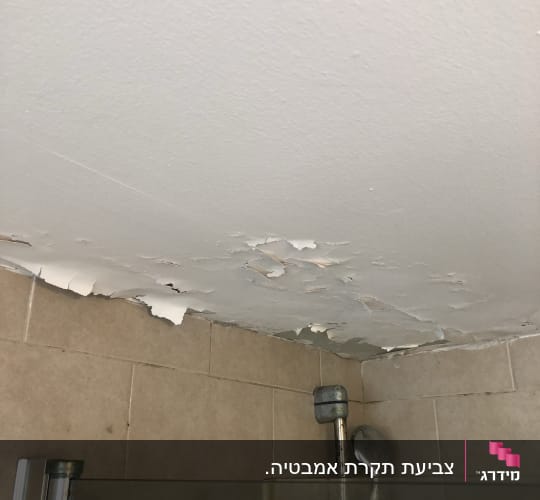 תקרת חדר אמבטיה עם קילופי צבע גלויים